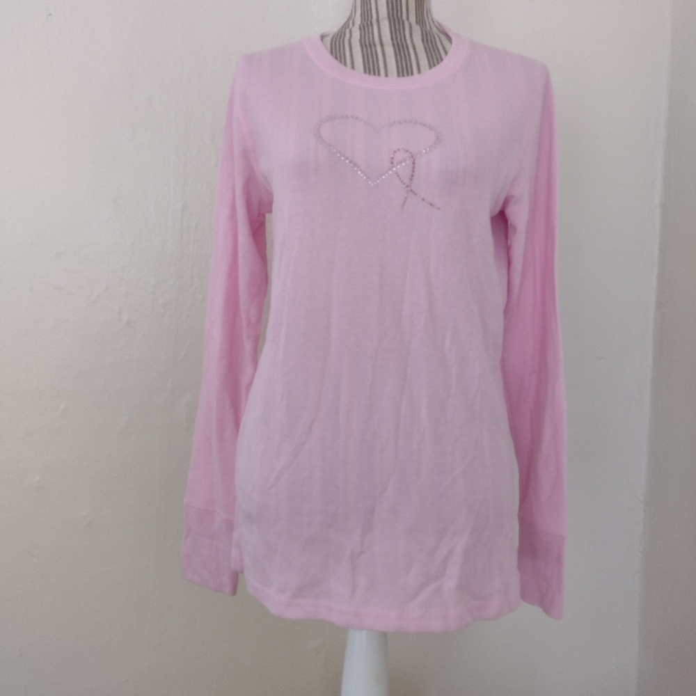 Share The Care Sport Pink Thermal Knit Breast Cancer Awareness Heart Top Size L
